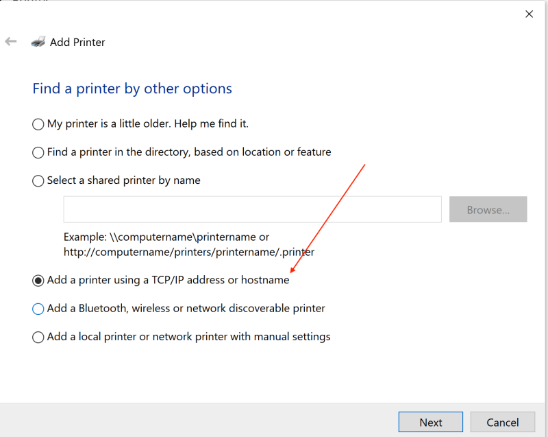 Add a printer by other options
